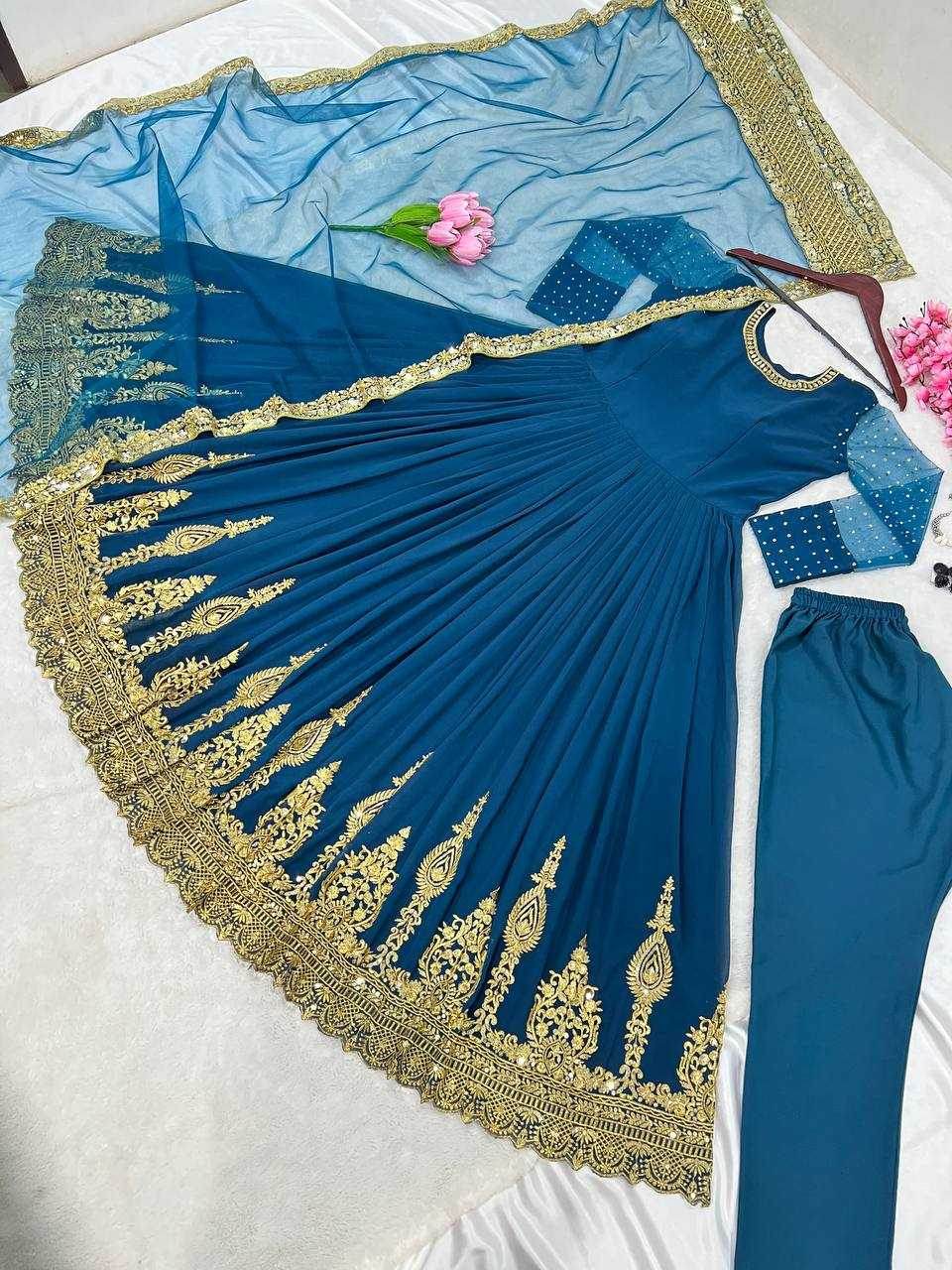 Georgette Embroidery Long Georgette Gown - MYLUXURY LANE ENTERPRISE